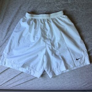 Nike White Athletic Shorts with Black Swoosh